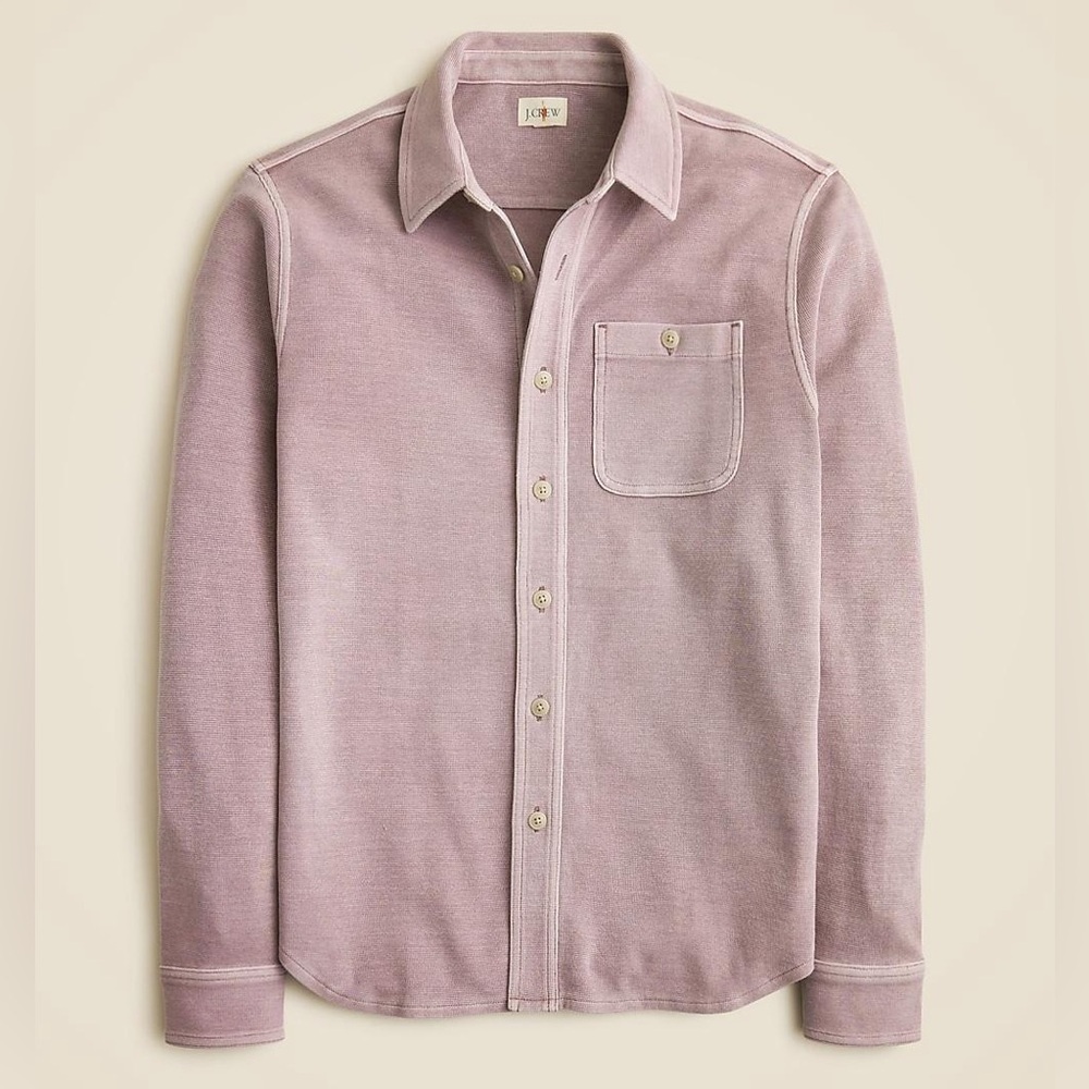 NWT Mens J Crew Purple Cotton waffle button up shirt shacket size medium flawed - Picture 2 of 11